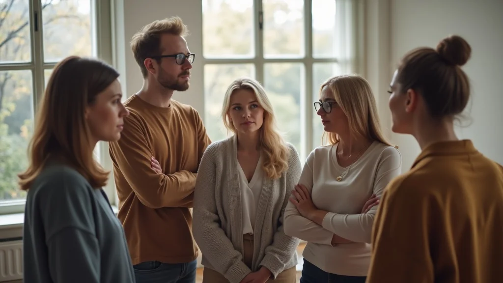 freedom and responsibility balance group photorealistic modern workspace adults