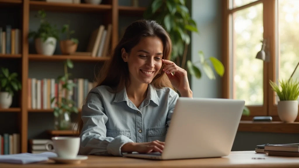 remote work balancing freedom and responsibility tidy home office photorealistic