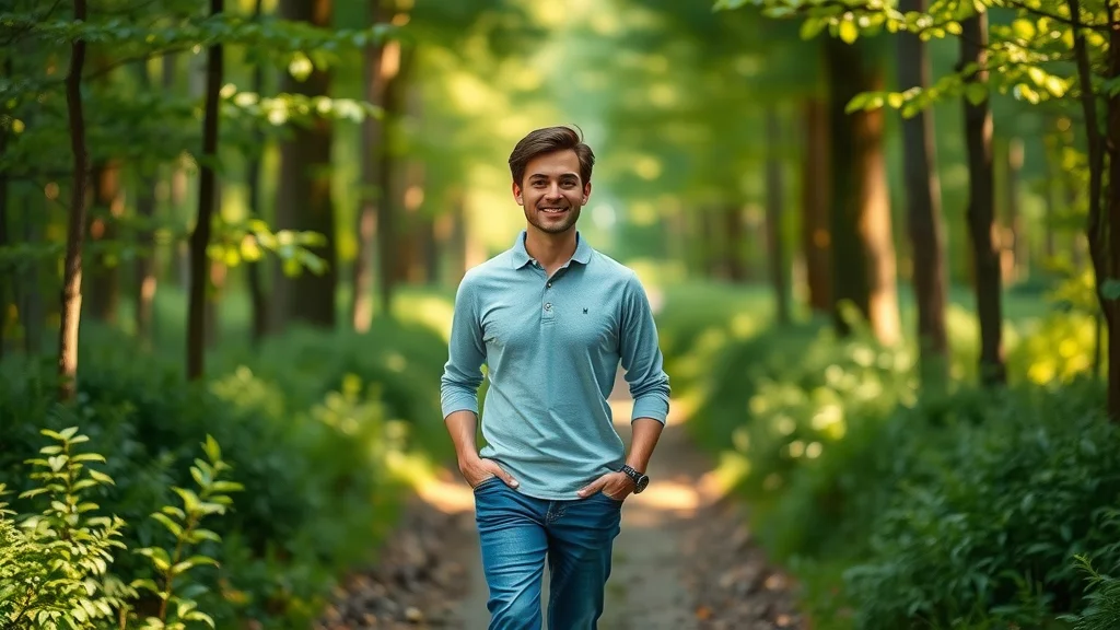 Confident individual walking a forest path, symbolizing self determination and purposeful belonging